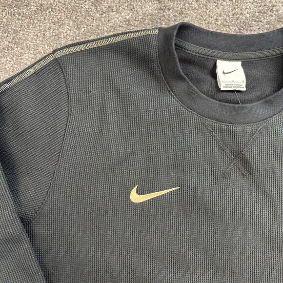 Nike Sweater Mens Large Black Gold FJ9547-012 Crewneck Long Sleeve Pullover Top - Picture 3 of 9